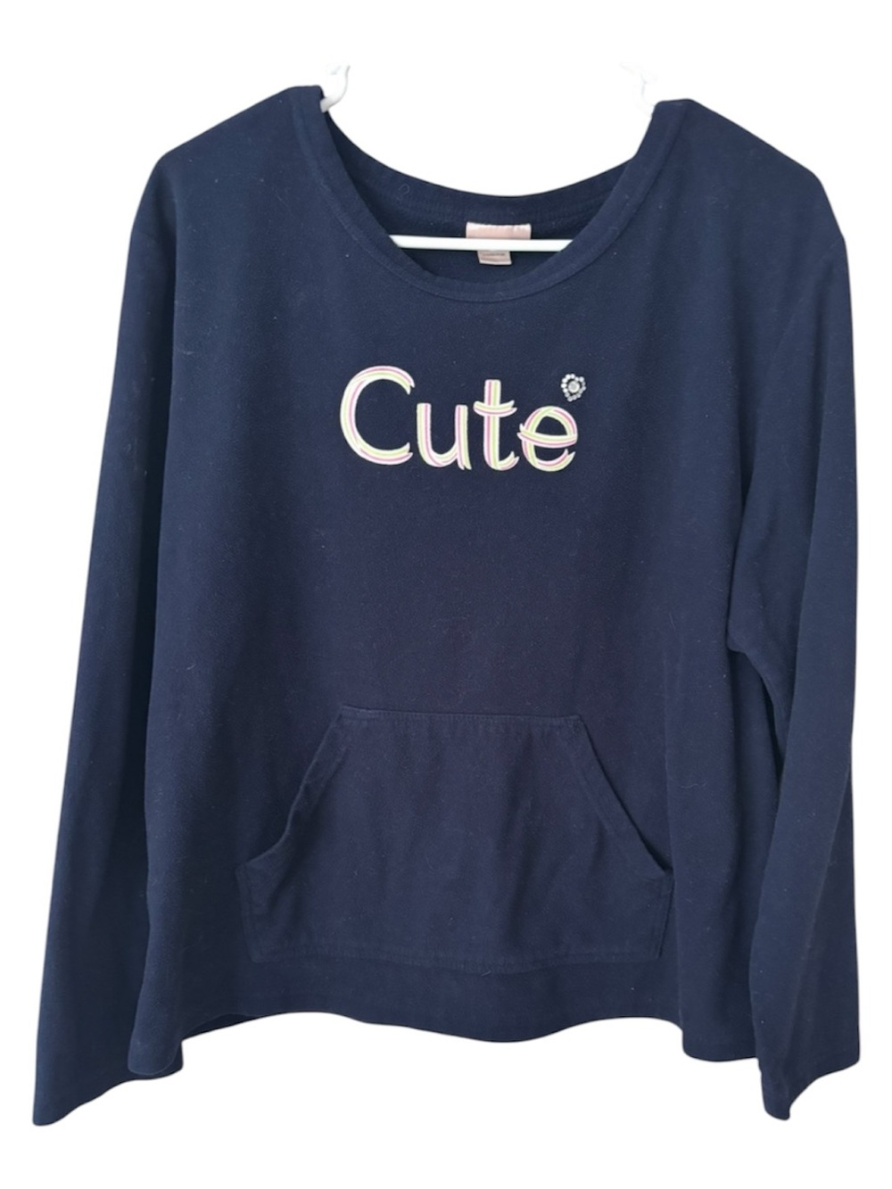 Enchanted Navy blue CUTE with sparkle Heart kangaroo pocket SZ M Worn